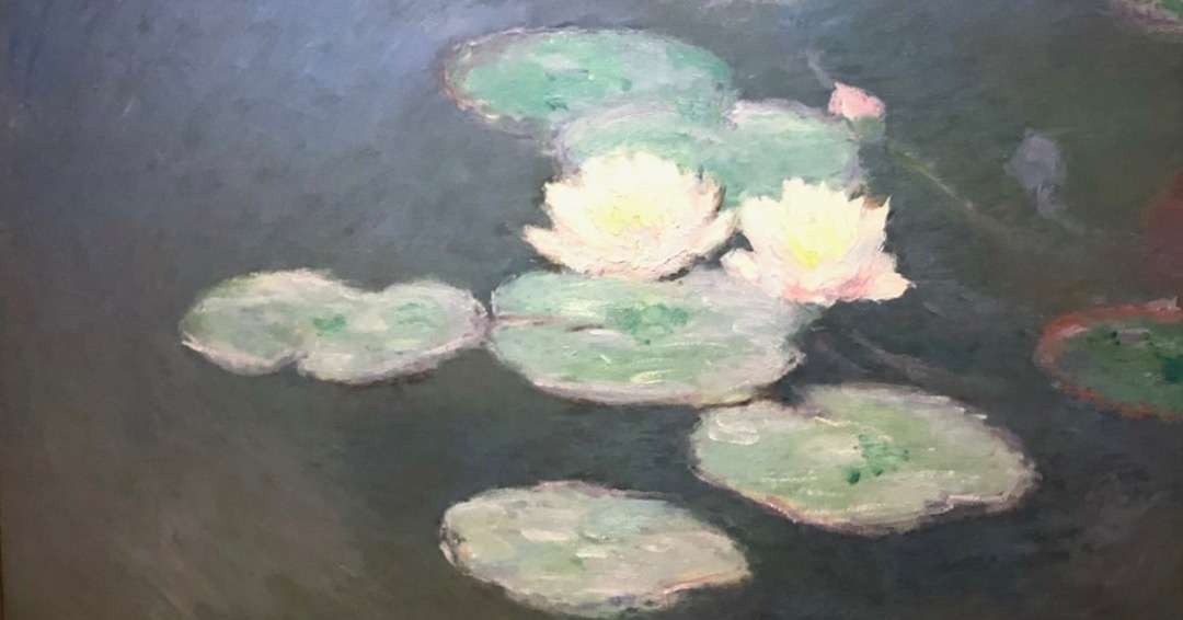Painting of water lilies with flowers